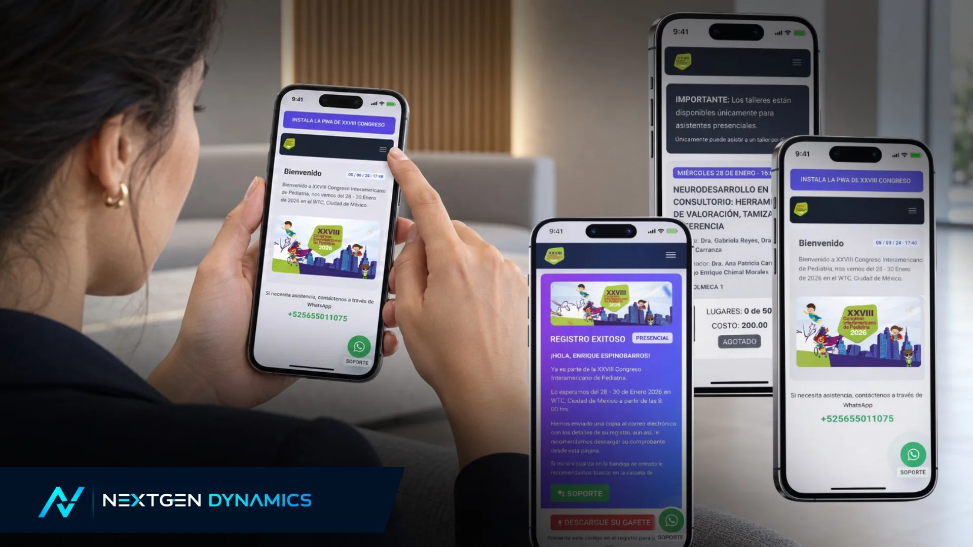 App y PWA NXD de un evento mostradas en distintos teléfonos