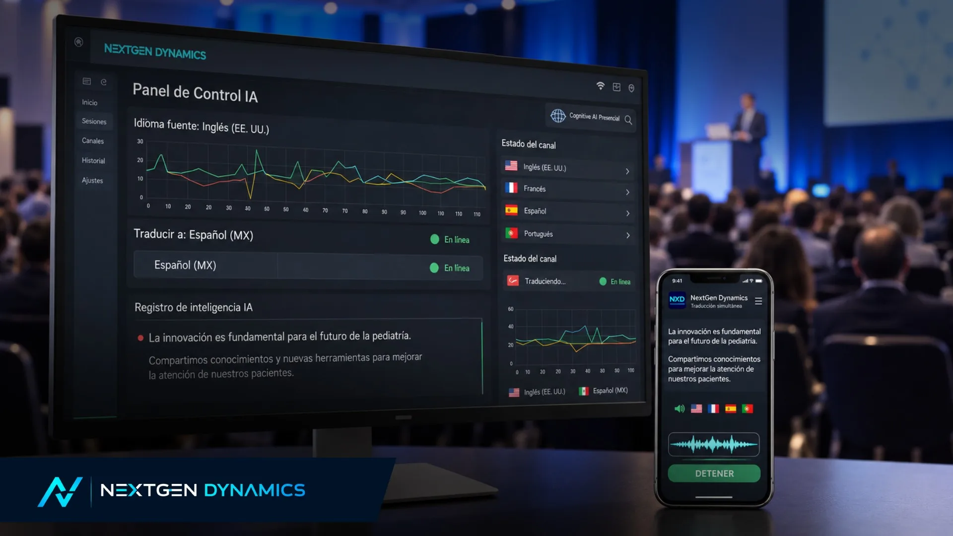 Sistema NXD de streaming y traducción simultánea durante un congreso
